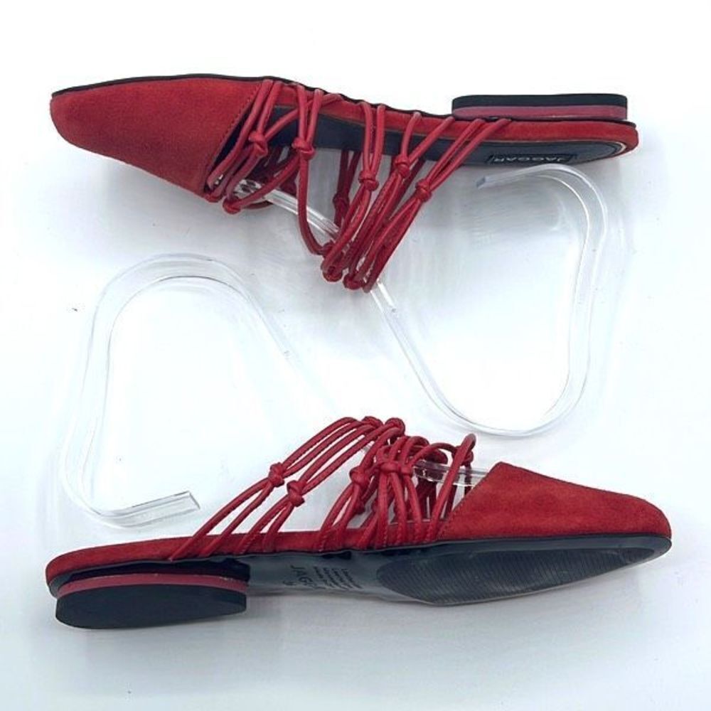 Jaggar Women's Suede Mules Flats Slip On Shoes Strappy Knotted Red Size 36